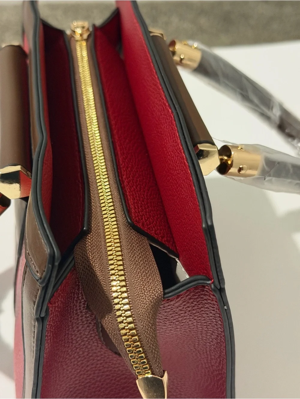 Two-Tone Red and Brown Women’s Satchel Bag Set